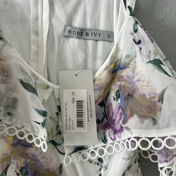 Hope & Ivy Cold Shoulder Floral Midi Dress Size 10 NWT White Floral - Picture 5 of 5